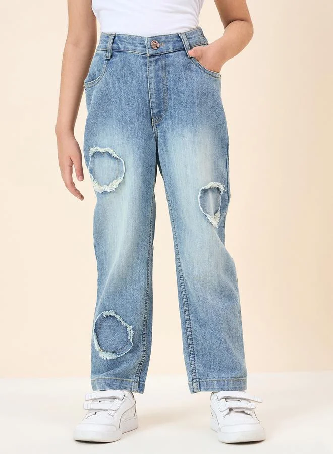 ستايلو بج بنطال جينز ممزق وباهت بتفاصيل حمض مشطوف للبنات