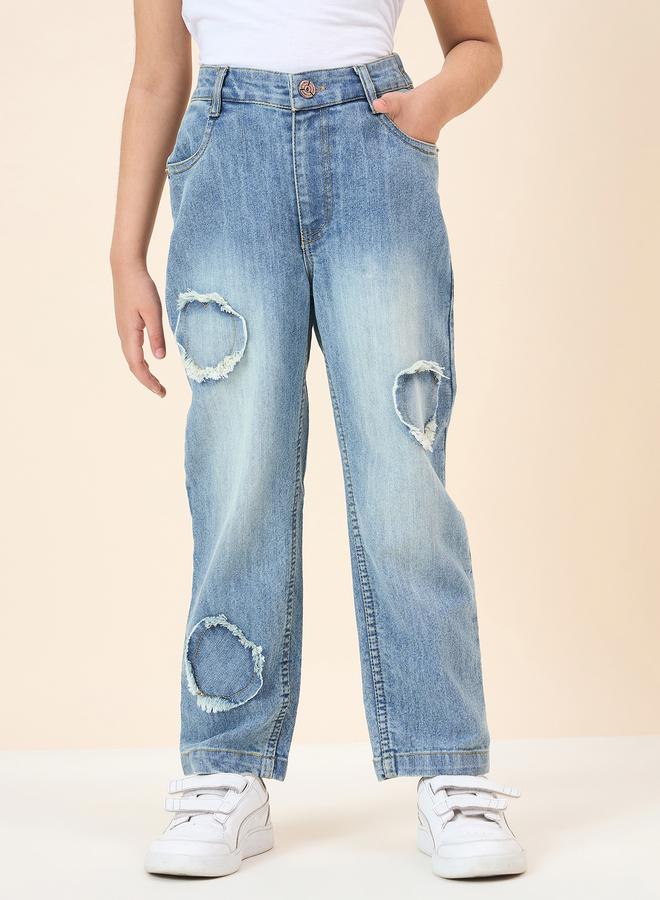 Stylo Bug Girls Ripped Acid Wash Faded Jeans - Image 1