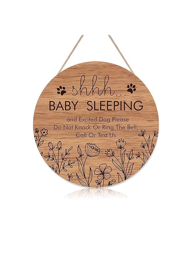 erorex Shhh Baby Sleeping Front Door Sign Please Don'T Ring Doorbell Wood Door Hanger Outdoor Outside Porch Baby Room Decor Farmhouse Rustic Wooden Wreath Indoor Wall Hanging Decoration - Image 1