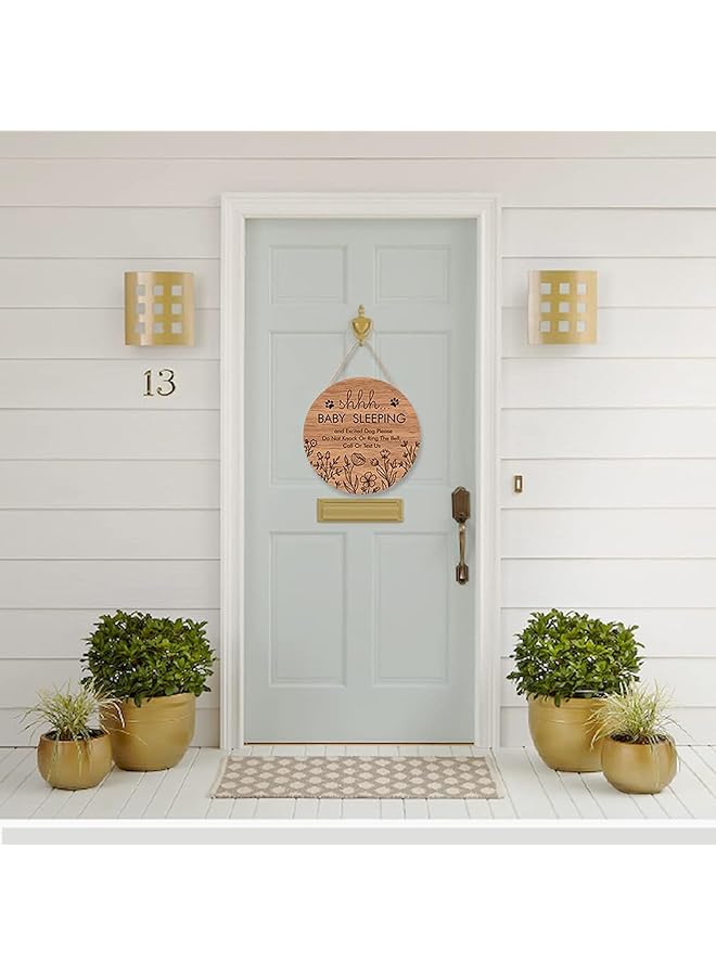 erorex Shhh Baby Sleeping Front Door Sign Please Don'T Ring Doorbell Wood Door Hanger Outdoor Outside Porch Baby Room Decor Farmhouse Rustic Wooden Wreath Indoor Wall Hanging Decoration - Image 3