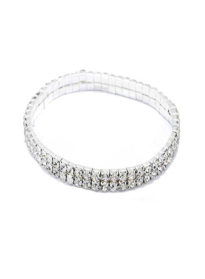 Fodattm Women Rhinestone Stretch Ankle Bracelet Silver Sparking Tennis Bracelet Crystal Anklet Foot Chain Jewelry (2 Row - 3pcs) - Image 3