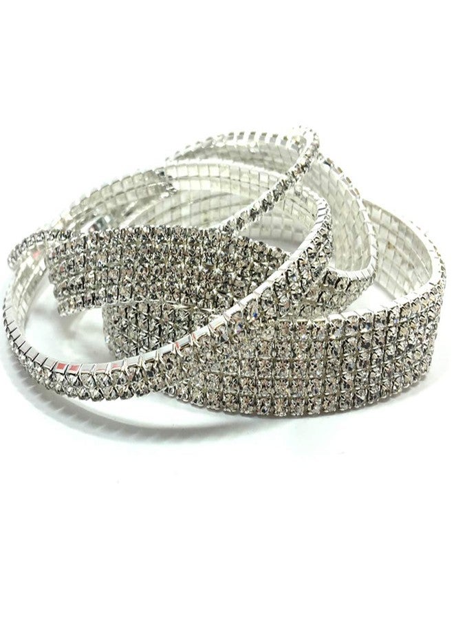 Fodattm Women Rhinestone Stretch Ankle Bracelet Silver Sparking Tennis Bracelet Crystal Anklet Foot Chain Jewelry (2 Row - 3pcs) - Image 5