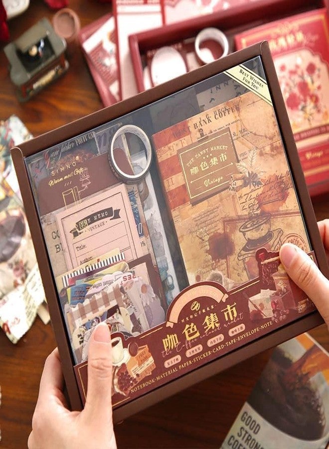 GLADBACK مجموعة جلادباك (346 قطعة) من أوراق التدوين والقصاصات مع لوازم تدوين إبداعية، وأدوات مكتبية، وملصقات، ودفتر ملاحظات A6 بشبكة مع صفحات مسطرة بيانية، هدية مثالية للفتيات (قصاصات قهوة) - Image 2