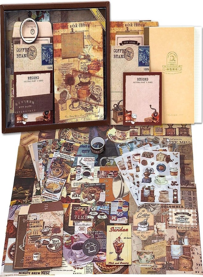 GLADBACK مجموعة جلادباك (346 قطعة) من أوراق التدوين والقصاصات مع لوازم تدوين إبداعية، وأدوات مكتبية، وملصقات، ودفتر ملاحظات A6 بشبكة مع صفحات مسطرة بيانية، هدية مثالية للفتيات (قصاصات قهوة) - Image 1