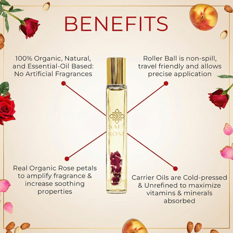 SAFA RosÃ© Organic Rose Oil Perfume Roller | Bulgarian Damask & Indian Rose Petals | 10 mL Long Lasting Perfume Oil for Women & Men | Non-Toxic, Alcohol-Free & Travel Friendly - Image 3