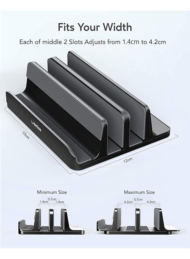 سمايلي حامل لاب توب راسي مصنوع من الالومنيوم المصقول عالي التحمل مزود بـ3 فتحات للاب توب وتابلت وموبايل ومقابض تثبيت مضادة للانزلاق من السيليكون مناسب لجميع موديلات اللاب توب حتى 17.3 بوصة من سمايلي - اسود - Image 3