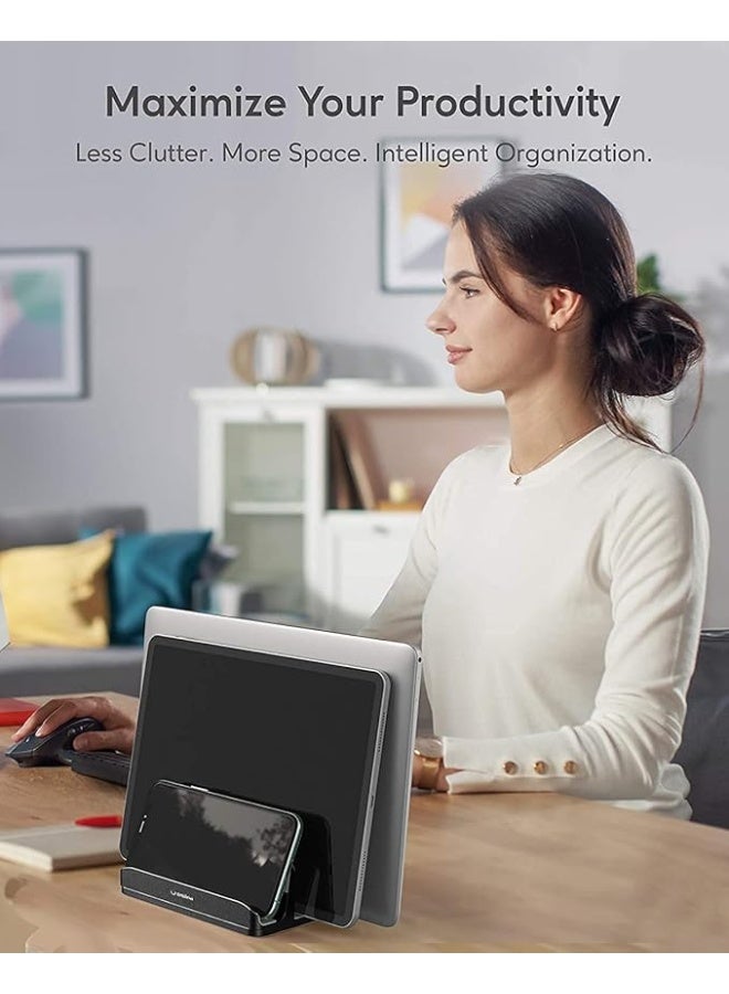 سمايلي حامل لاب توب راسي مصنوع من الالومنيوم المصقول عالي التحمل مزود بـ3 فتحات للاب توب وتابلت وموبايل ومقابض تثبيت مضادة للانزلاق من السيليكون مناسب لجميع موديلات اللاب توب حتى 17.3 بوصة من سمايلي - اسود - Image 5