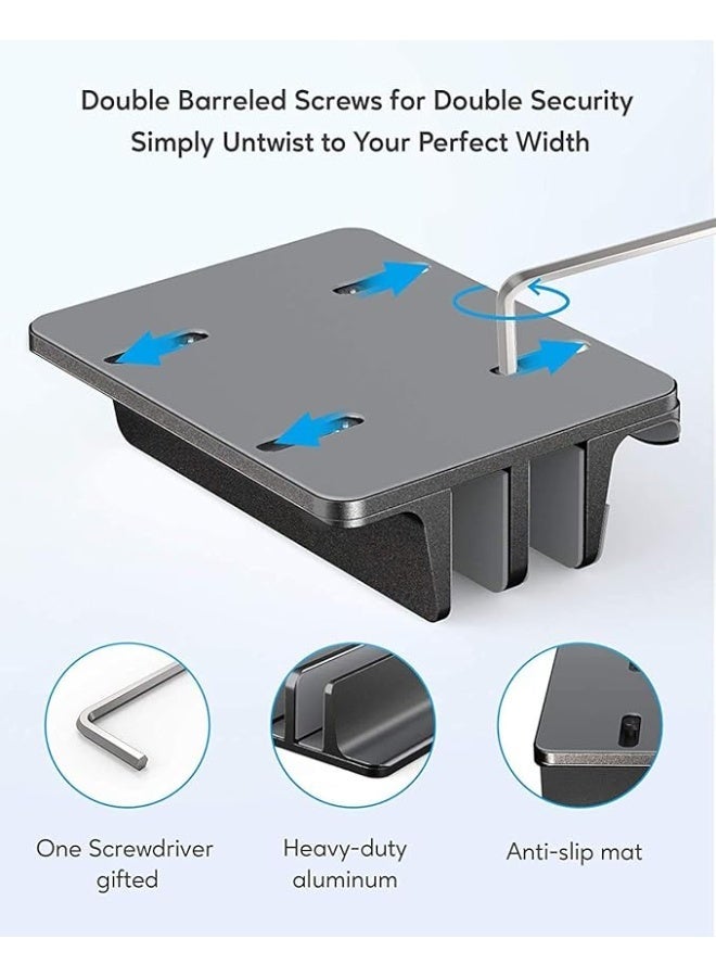 سمايلي حامل لاب توب راسي مصنوع من الالومنيوم المصقول عالي التحمل مزود بـ3 فتحات للاب توب وتابلت وموبايل ومقابض تثبيت مضادة للانزلاق من السيليكون مناسب لجميع موديلات اللاب توب حتى 17.3 بوصة من سمايلي - اسود - Image 4