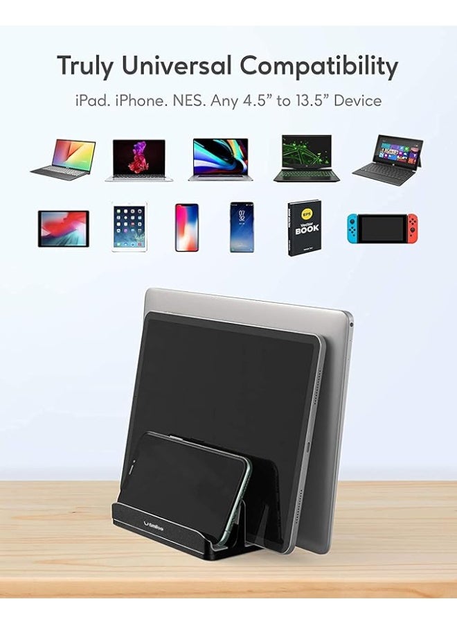 سمايلي حامل لاب توب راسي مصنوع من الالومنيوم المصقول عالي التحمل مزود بـ3 فتحات للاب توب وتابلت وموبايل ومقابض تثبيت مضادة للانزلاق من السيليكون مناسب لجميع موديلات اللاب توب حتى 17.3 بوصة من سمايلي - اسود - Image 2