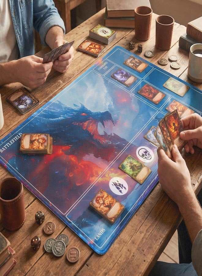 NiHome Playmat Compatible with MTG Magic The Gathering, 24 x 14 Inch - Non-Slip Rubber Base, Stitched Edges, Card Zones & Protective Storage Sleeve (Ice Dragon) - Image 4