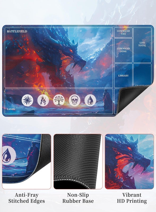 NiHome Playmat Compatible with MTG Magic The Gathering, 24 x 14 Inch - Non-Slip Rubber Base, Stitched Edges, Card Zones & Protective Storage Sleeve (Ice Dragon) - Image 2