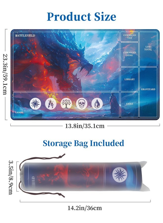 NiHome Playmat Compatible with MTG Magic The Gathering, 24 x 14 Inch - Non-Slip Rubber Base, Stitched Edges, Card Zones & Protective Storage Sleeve (Ice Dragon) - Image 5
