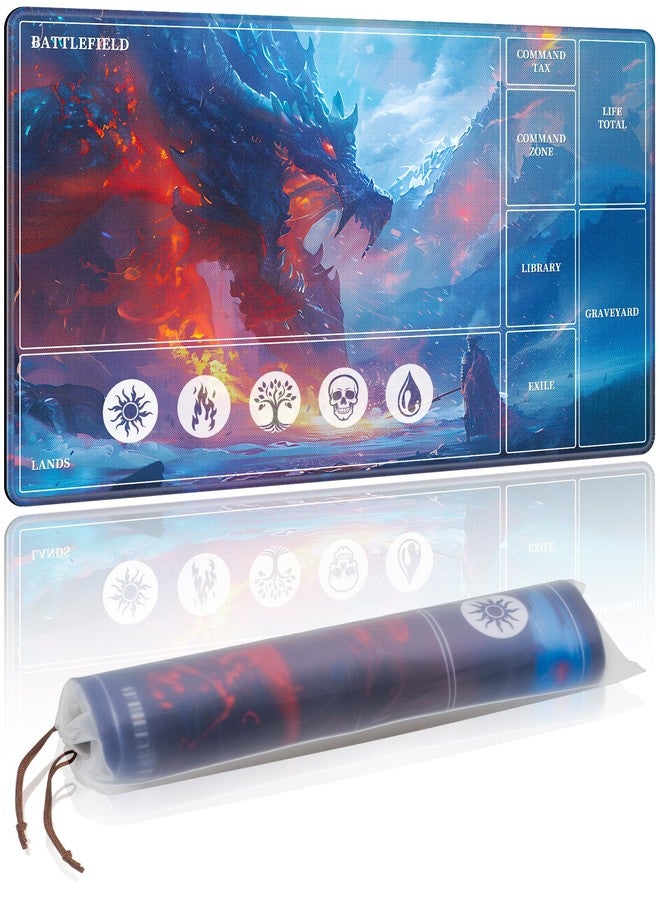 NiHome Playmat Compatible with MTG Magic The Gathering, 24 x 14 Inch - Non-Slip Rubber Base, Stitched Edges, Card Zones & Protective Storage Sleeve (Ice Dragon) - Image 1