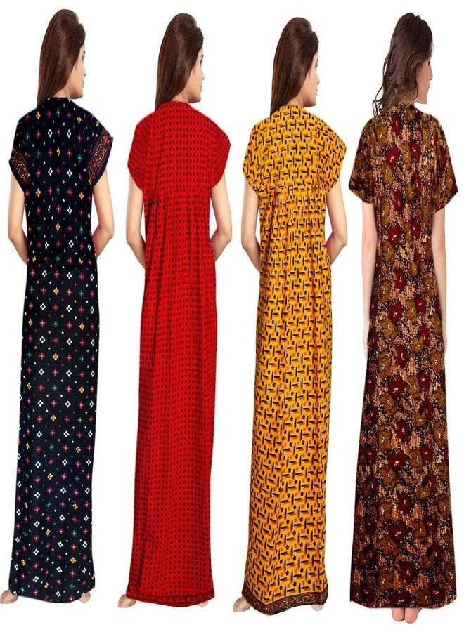 NEGLIGEE Nighty for Women Cotton Printed Maxi Gown Ankle Length Nighty Night Dress Gown for Women Free Size (Pack of 4) Multicolour Free Size - Image 3