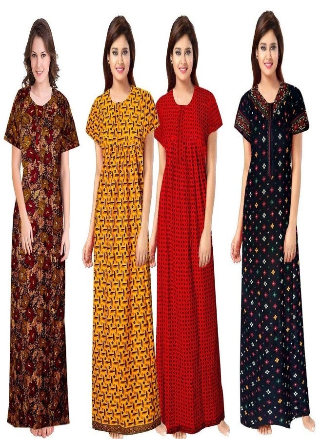 NEGLIGEE Nighty for Women Cotton Printed Maxi Gown Ankle Length Nighty Night Dress Gown for Women Free Size (Pack of 4) Multicolour Free Size - Image 4