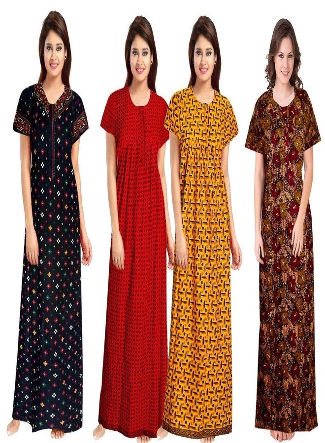 NEGLIGEE Nighty for Women Cotton Printed Maxi Gown Ankle Length Nighty Night Dress Gown for Women Free Size (Pack of 4) Multicolour Free Size - Image 1