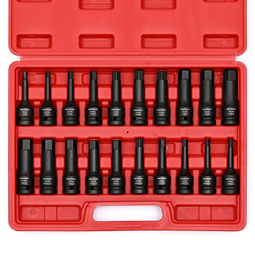 MIXPOWER 1/2" Drive Master Impact Hex Bit Set, Hex Driver, 20-Piece 1/2" Drive Allen Bit Socket Set, SAE/Metric, 1/4" - 3/4", 6-19mm, Cr-Mo Steel, Impact Grade - Image 1