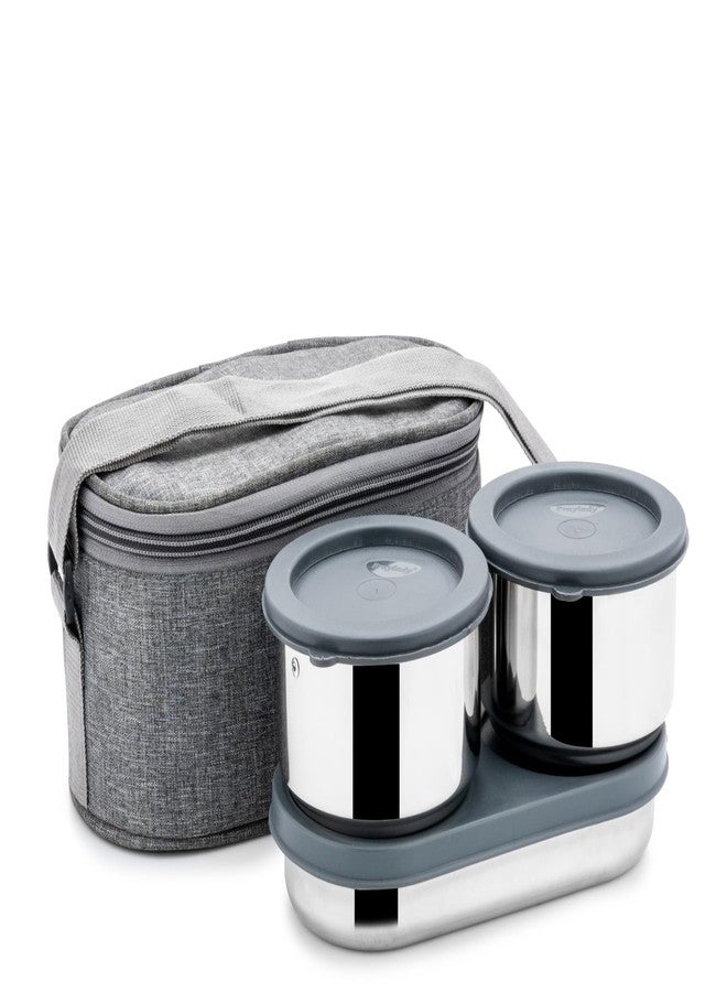 Praylady Lunch Mate Duo Plus | Insulated Lunch Box Set with 2 Stainless Steel 300ml Leak-Proof Containers & 1 Chapati Box (475ml) | Compact Lunch Carrier with Premium Bag | BPA-Free & Easy to Carry - Image 1