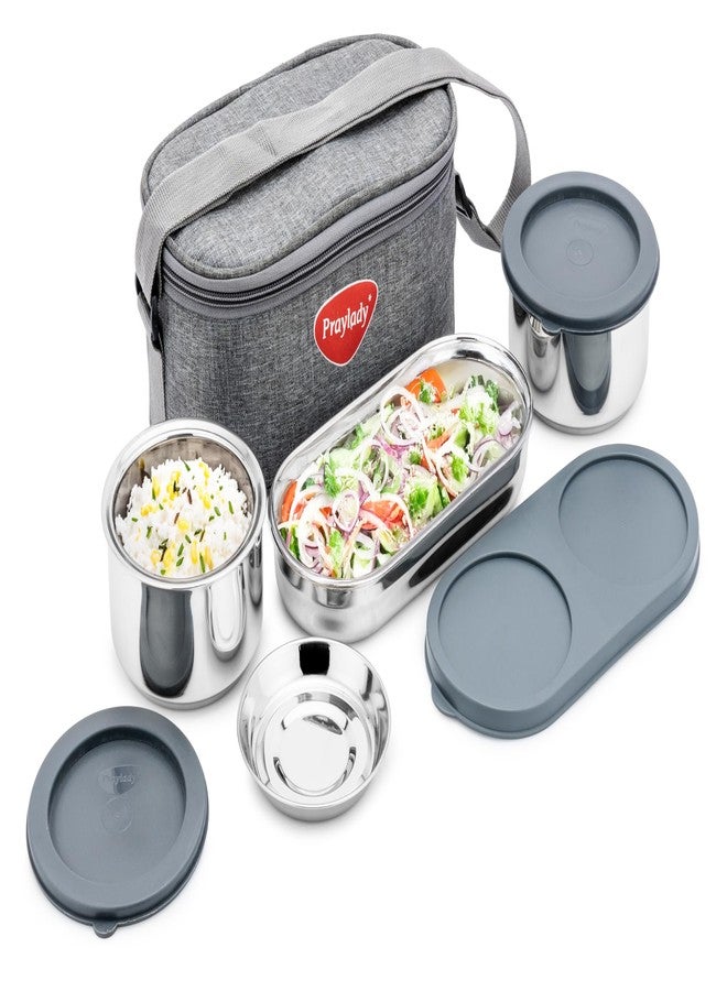 Praylady Lunch Mate Duo Plus | Insulated Lunch Box Set with 2 Stainless Steel 300ml Leak-Proof Containers & 1 Chapati Box (475ml) | Compact Lunch Carrier with Premium Bag | BPA-Free & Easy to Carry - Image 2