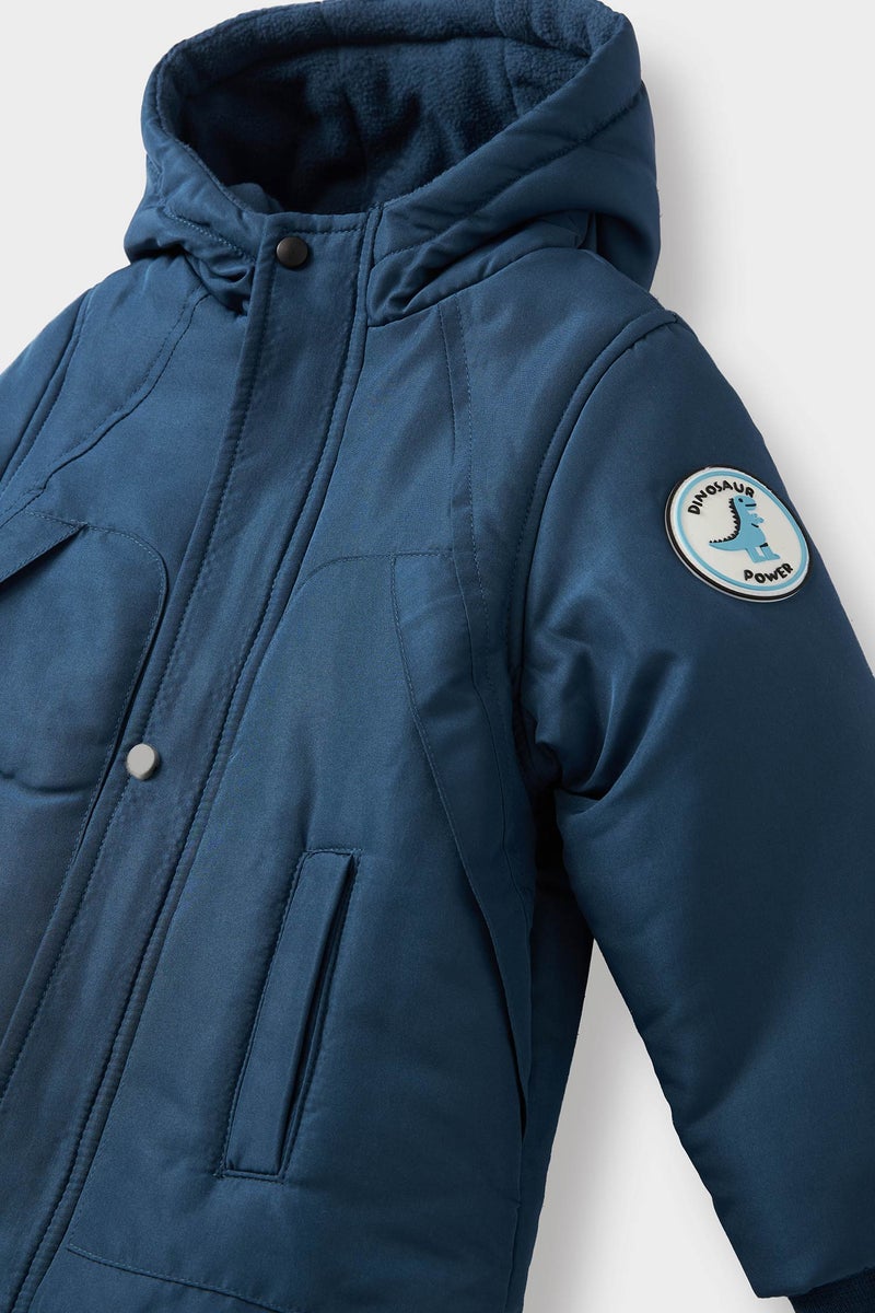 DeFacto Blue BabyBoy Baby Boy Hooded Zippered Waterproof Puffer Jacket Casual - Image 2