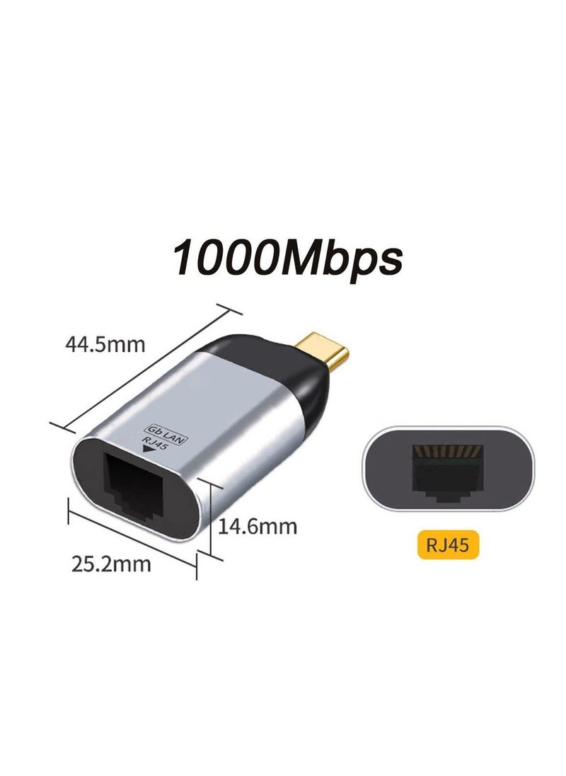 USB C to Ethernet Adapter Type-C USB 3.1 to 1000Mbps Portable Gigabit Ethernet LAN Network Adapter for Laptops Phones Tablets and More Type-C Devices