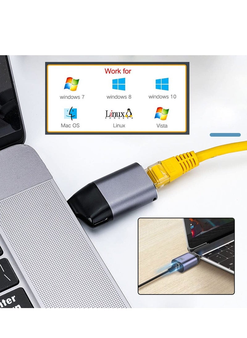 USB C to Ethernet Adapter Type-C USB 3.1 to 1000Mbps Portable Gigabit Ethernet LAN Network Adapter for Laptops Phones Tablets and More Type-C Devices