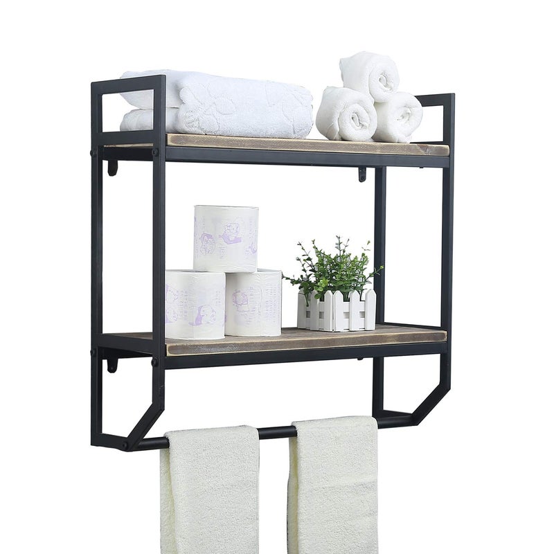MBQQ Towel Rack with Towel Bar,2-Tier 24" Bathroom Shelves Wall Mounted,Rustic Wall Shelf Over Toilet,Utility Storage Shelf Rack,Floating Shelves Towel Holder,Black - Image 4