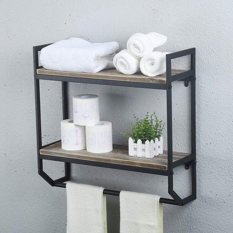 MBQQ Towel Rack with Towel Bar,2-Tier 24" Bathroom Shelves Wall Mounted,Rustic Wall Shelf Over Toilet,Utility Storage Shelf Rack,Floating Shelves Towel Holder,Black - Image 3