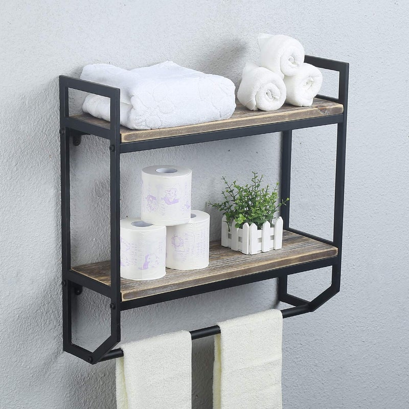 MBQQ Towel Rack with Towel Bar,2-Tier 24" Bathroom Shelves Wall Mounted,Rustic Wall Shelf Over Toilet,Utility Storage Shelf Rack,Floating Shelves Towel Holder,Black - Image 5