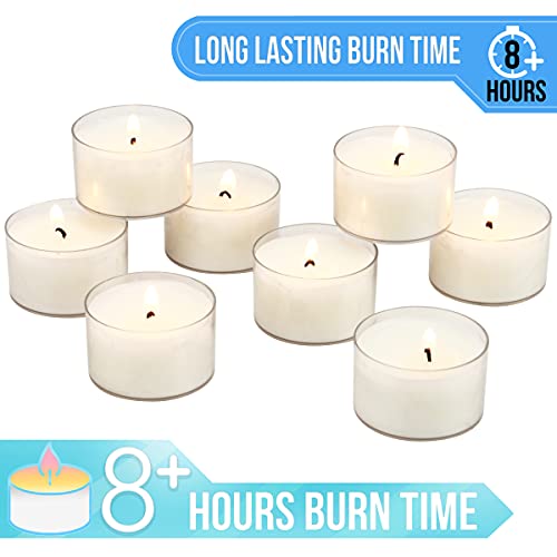 Stonebriar Bulk 96 Pack Unscented Smokeless Long Burning Clear Cup Tea Light Candles with 8 Hour Extended Burn Time, White - Image 5