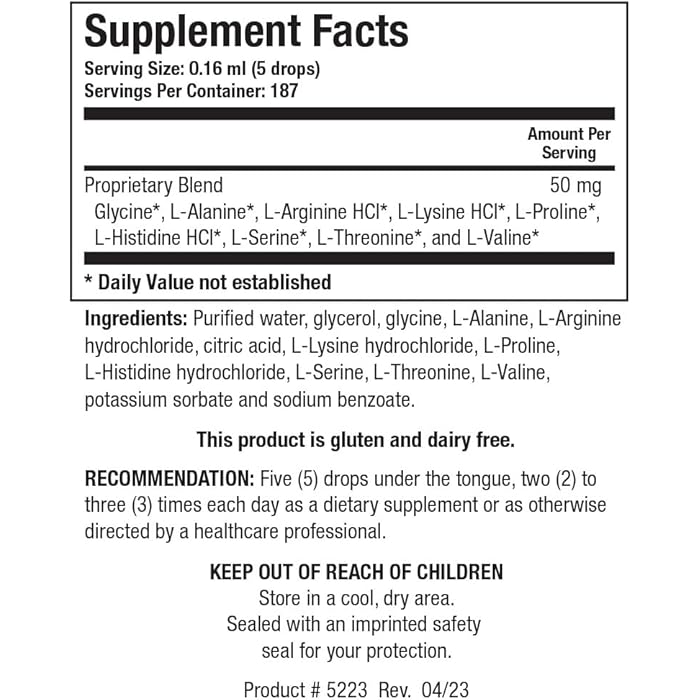 Biotics Research Amino Acid Quick Sorb Liquid Formula, Highly Absorbed, Glycine, L Alanine, L Arginine HCl, L Lysine HCl, L Proline, L Histidine HCl, L Serine, L Threonine, L Valine, 2 Fluid Ounces - Image 3