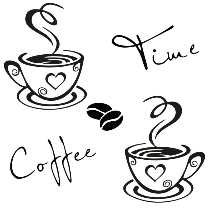 CUNYA 2 SETS KITCHEN WALL DECOR STICKERS CUPS COFFEE TIME QUOTES DECALS WITH BEANS MURAL PEEL AND STICK WALLPAPER DIY REMOVABLE WALL ART DECALS MURAL POSTERS HOME DECOR