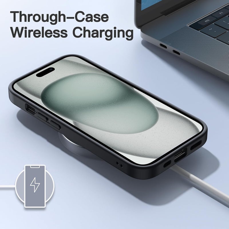 Lynacz Original Military-Grade Matte Case – Shockproof Frosted Translucent Back, Compatible with iPhone 15 (Black) - Image 4
