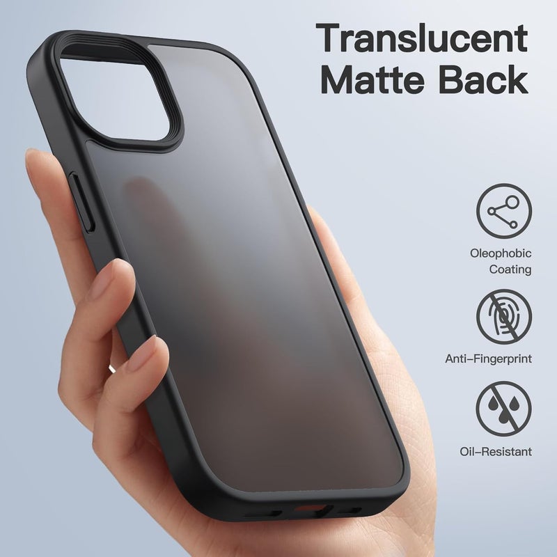 Lynacz Original Military-Grade Matte Case – Shockproof Frosted Translucent Back, Compatible with iPhone 15 (Black) - Image 2