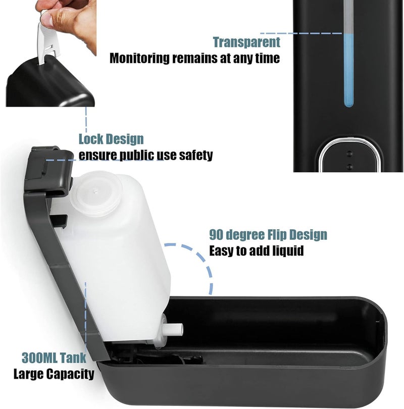 DOLPHY موزع صابون سائل دلفي ABS للحمام والمطبخ - 300 مل، أسود - Image 2