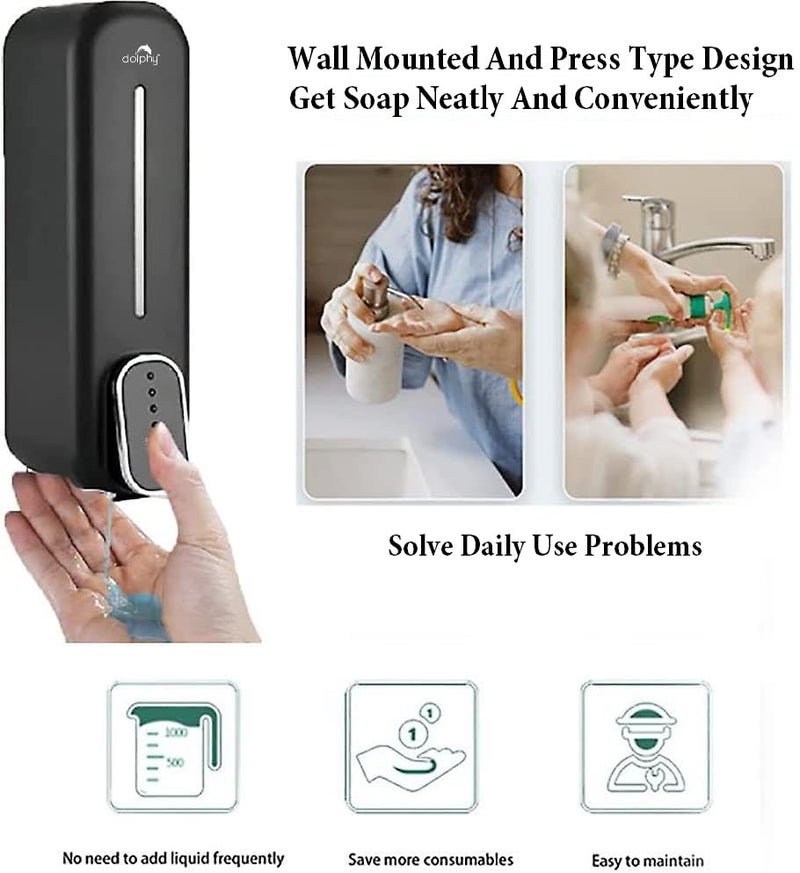 DOLPHY موزع صابون سائل دلفي ABS للحمام والمطبخ - 300 مل، أسود - Image 3