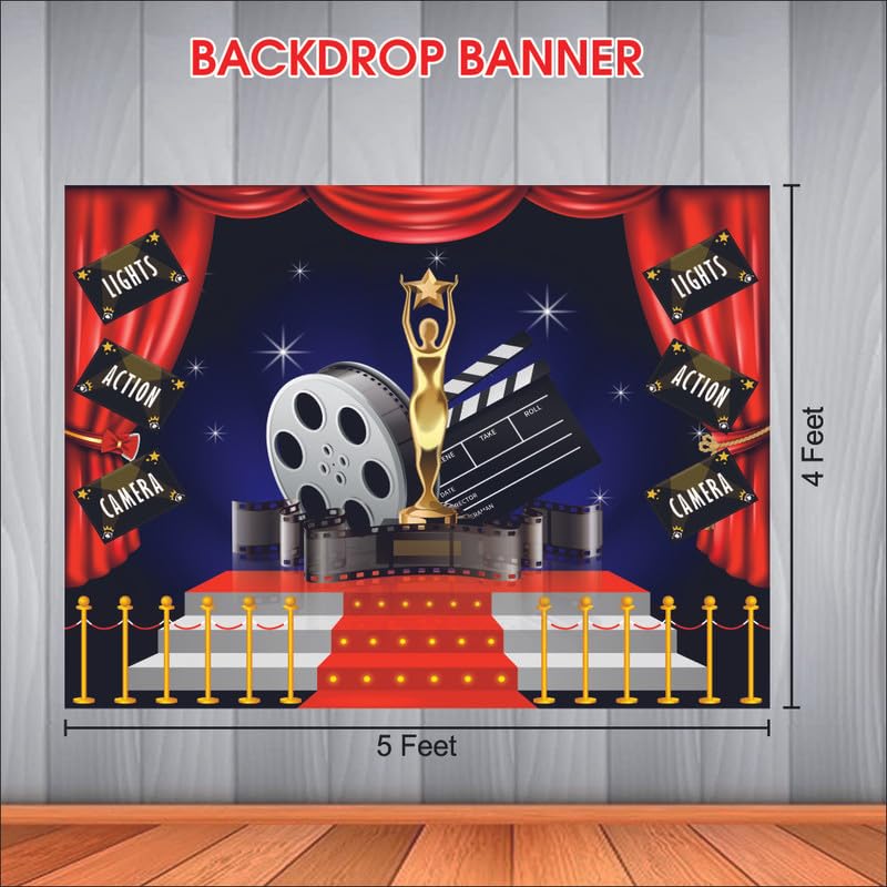 Party Baazaar Bollywood Night Backdrop | Movie Night Banner | Bollywood Theme Party Decorations (Pack of 1, Size: 5x4 Feet) - Image 4