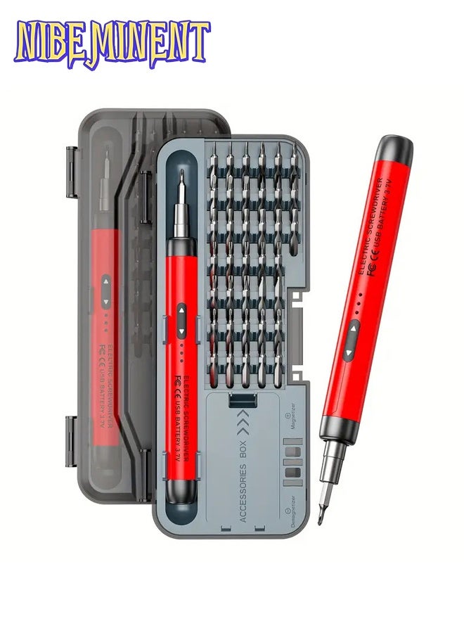 NIBEMINENT 46 in 1 Mini Electric Screwdriver Set with 38 Magnetic Precision Bits, USB Powered Rechargeable Lithium Battery, Portable Tool Kit for Home Use, Precision Repair Tool Kit for Phone, Laptop, Camera, Watch, Computer（Red） - Image 1