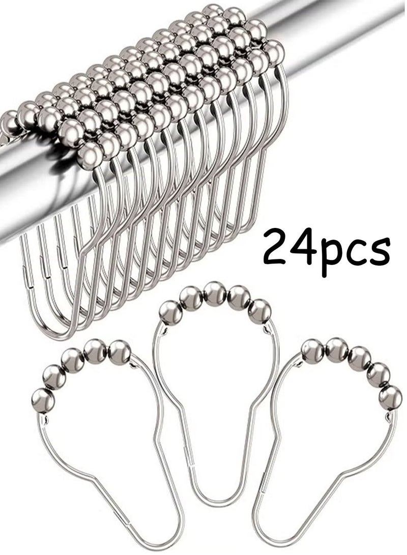 Shower Curtain Hooks Rings, 24Pcs Rust-Resistant Metal Shower Curtain Hooks for Bathroom Shower Rods Shower Hooks Shower Rings for Curtain - Image 1