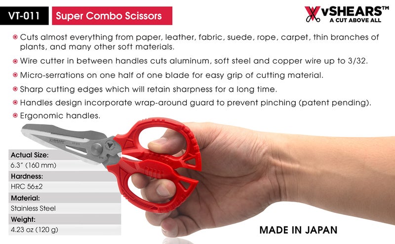 VAMPLIERS 6.3" Compact Heavy Duty Electrician Scissors. Made in Japan. 4-in-1 Multipurpose Blades. - Image 4