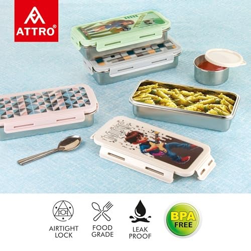 Attro Volvo Stainless Steel Lunch Box with 1 Small Container Airtight Leak-Proof Food Grade - Green 630ml+170ml - Image 2