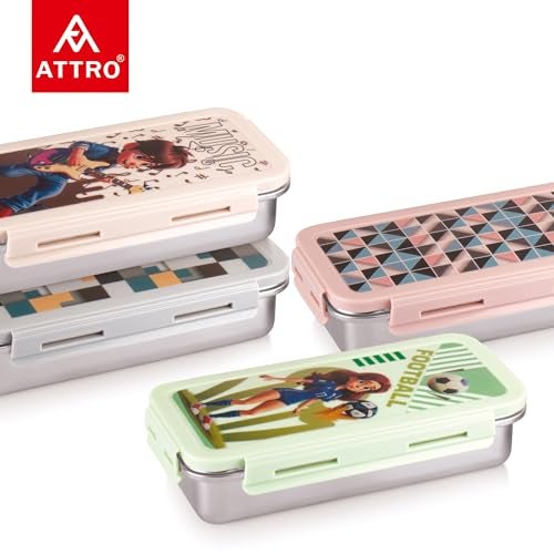 Attro Volvo Stainless Steel Lunch Box with 1 Small Container Airtight Leak-Proof Food Grade - Green 630ml+170ml - Image 3
