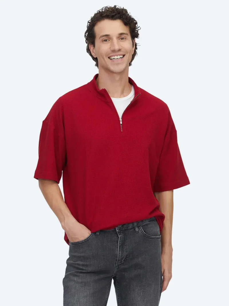 Kip Red Patterned Turtleneck T-Shirt