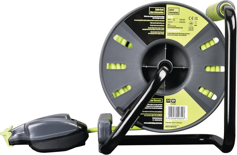 MASTERPLUG OMU2513FL3IP-PX Pro-XT Reverse Open Cable Reel with Single In-Line Weatherproof Socket, 25 Metres with 3 Metres Reverse High Visibility Cable, Green - Image 5