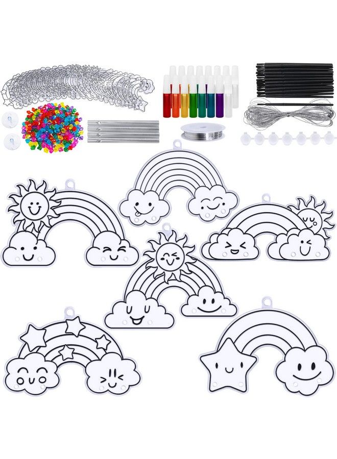 Winlyn 24 Sets Rainbow Suncatchers Ornaments Decorations Diy Window Paint Art Suncatchers Craft Kits Hanging Rainbow Sun Catchers For Kids Spring Summer Home Classroom Party Activity Art Project - Image 3