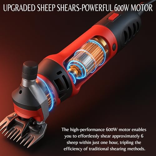 GDJOB Sheep Shears 500W Professional 6 Speeds, Heavy Duty Sheep Clippers for Sheep, Alpacas, Goats and Thick Coat Animals - Image 2