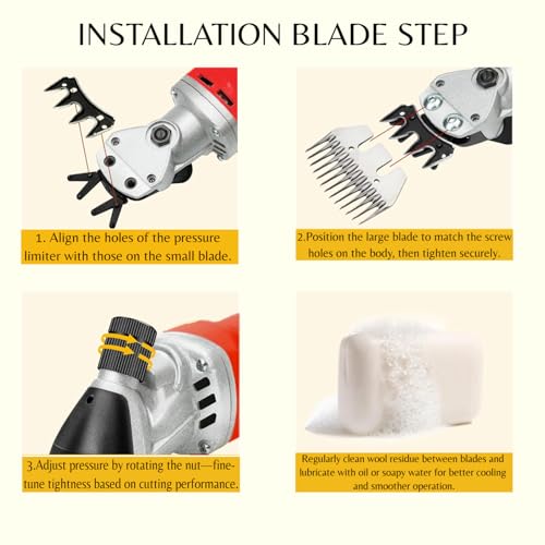 GDJOB Sheep Shears 500W Professional 6 Speeds, Heavy Duty Sheep Clippers for Sheep, Alpacas, Goats and Thick Coat Animals - Image 4