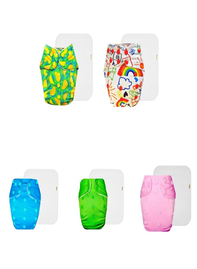 Dumbledo Premium Cloth Diaper with Cotton Insert (Pack of 5) | Dry Feel and Comfortable | Breathable | Easy to Clean | Everyday Diapering Essential | 3 Months - 3 Years | Unisex Baby - Image 1