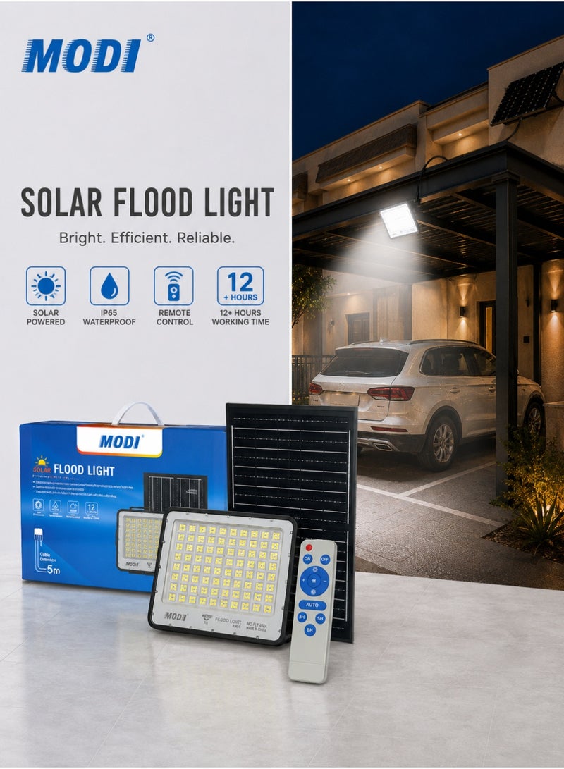 MODI 400W Solar LED Flood Light Outdoor, Remote Control, Adjustable Brightness, IP65 Waterproof Security Light, White Light for Garden, Yard, Driveway, Garage, Patio - Image 1