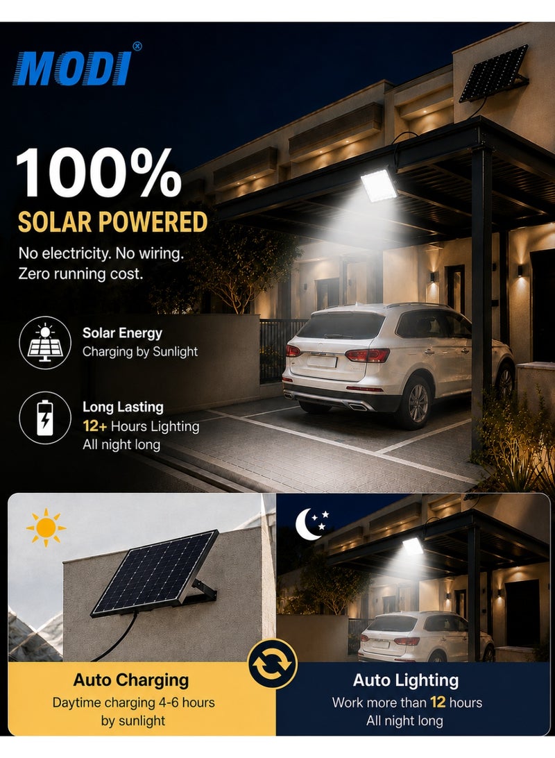 MODI 400W Solar LED Flood Light Outdoor, Remote Control, Adjustable Brightness, IP65 Waterproof Security Light, White Light for Garden, Yard, Driveway, Garage, Patio - Image 2